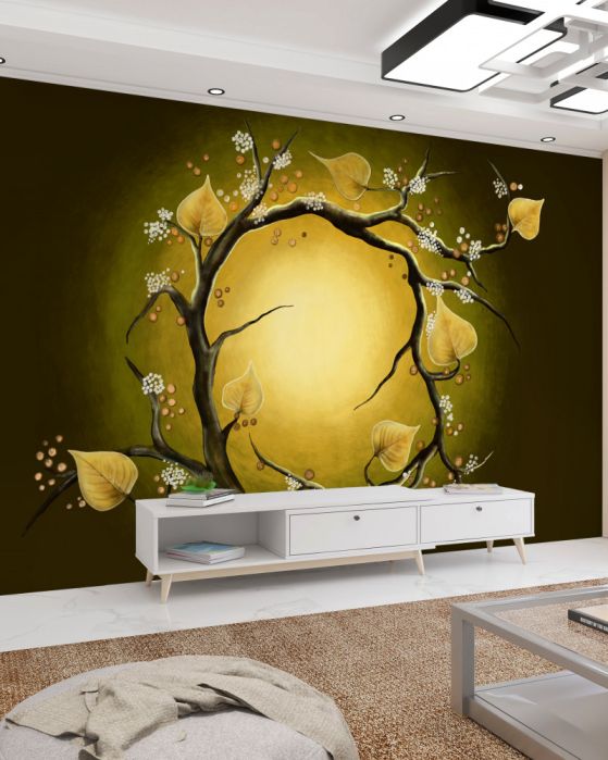 Fototapeta kwitnąca żółta magnolia na tle słońca