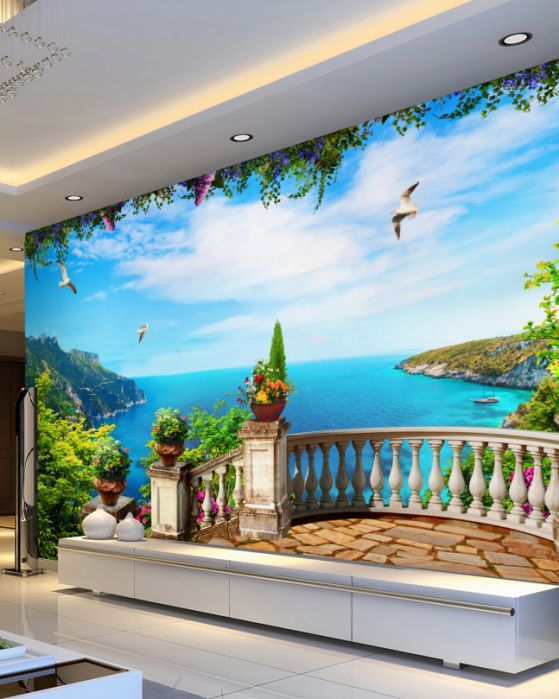 Fototapeta wygodny balkon z widokiem na ocean i góry