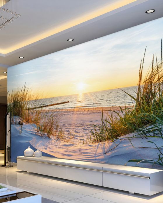 Fototapeta zielona trawa na piaszczystej plaży
