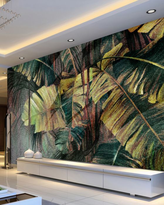 Fototapeta grube liście palm w deszczu