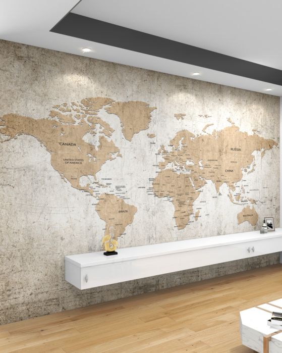 Fototapeta skromna mapa świata na ścianie
