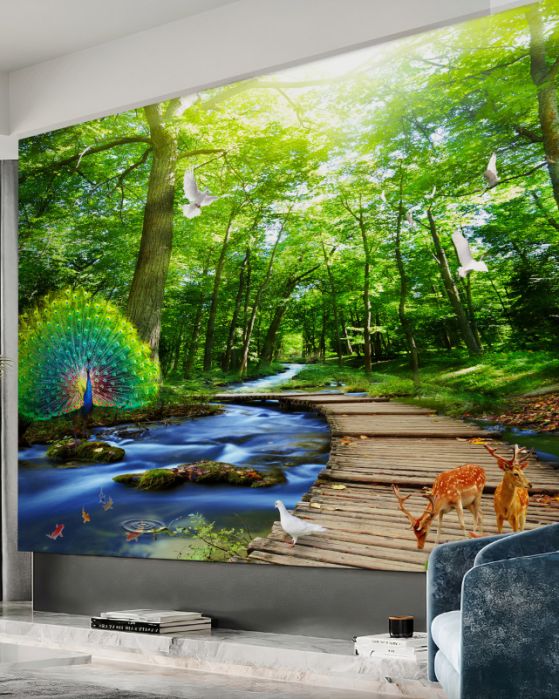 Fototapeta ptaki i zwierzęta w bardzo pięknym lesie