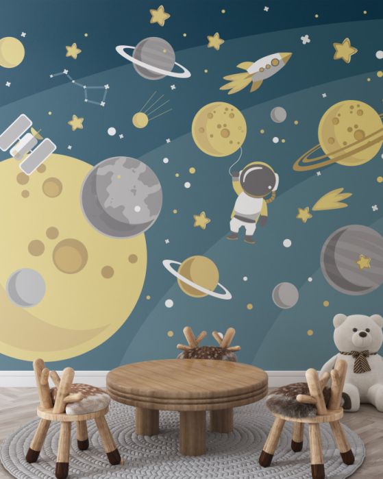 Fototapeta człowiek w przestrzeni między różnymi planetami