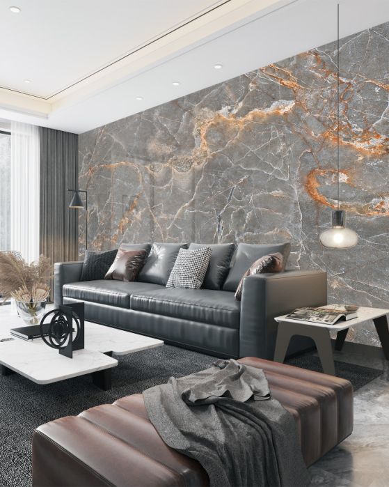 Fototapeta szare płytki porcelanowe ze złotymi gałęziami