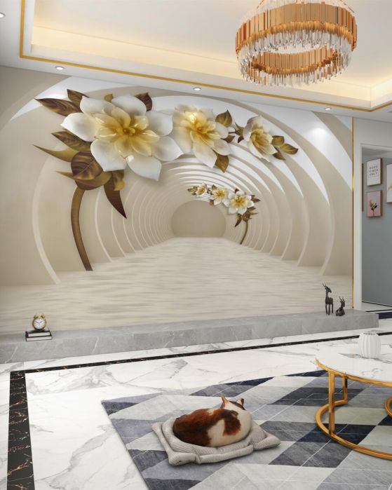 Fototapeta okrągły tunel wyjściowy i białe lotosy