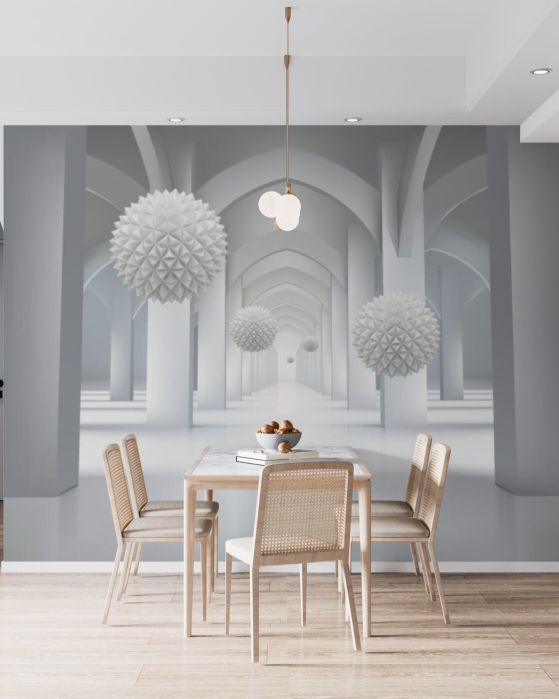 Fototapeta geometryczne łuki i pływające kule w abstrakcji