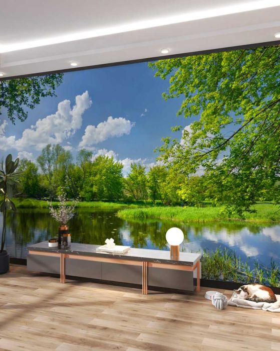 Fototapeta spokojna woda leśnej rzeki