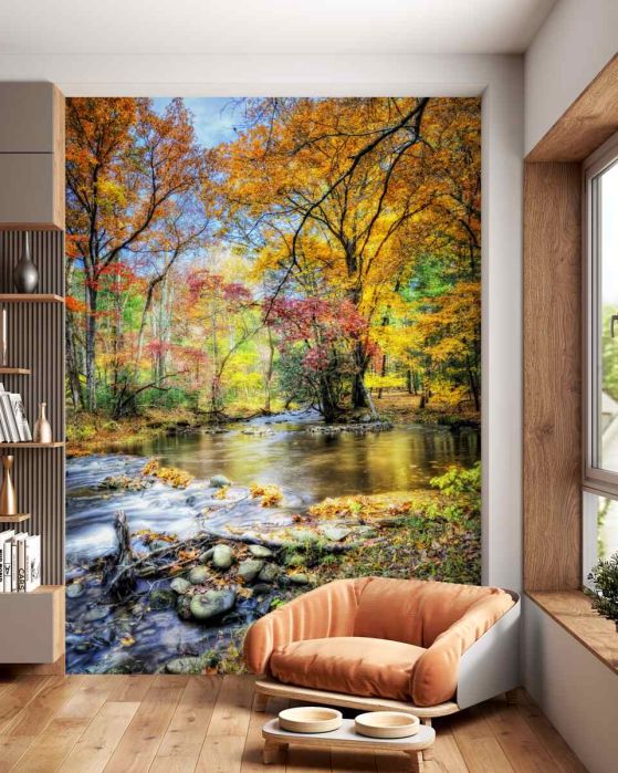 Fototapeta jesienny las i górska rzeka