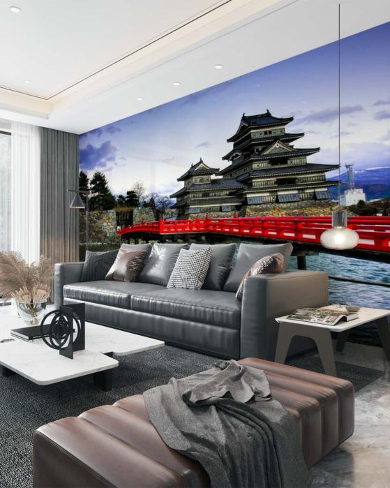 Fototapeta czerwony most nad rzeką w Japonii