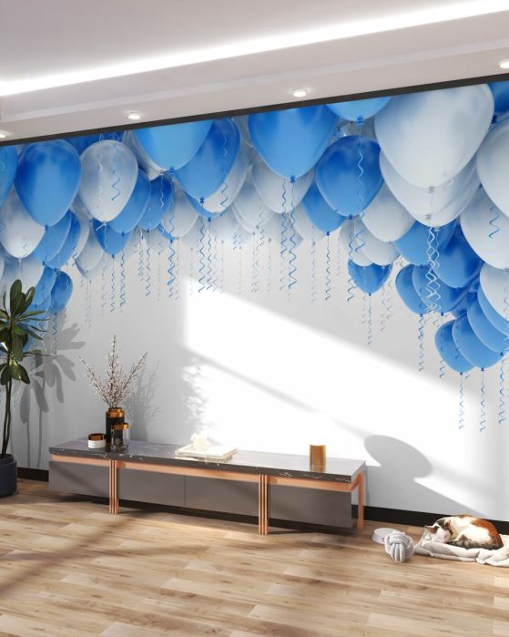 Fototapeta białe i niebieskie pływające balony