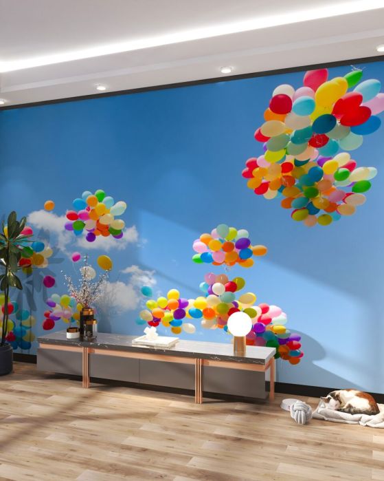 Fototapeta w niebo wystrzeliwane są setki kolorowych balonów