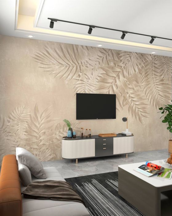 Fototapeta liście paproci i monstera na jasnym tle