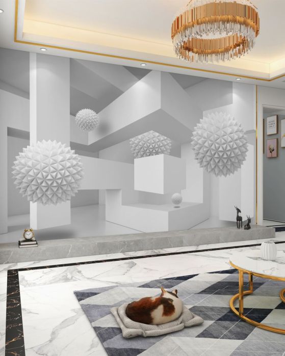 Fototapeta pływające spiczaste kule w abstrakcji geometrycznej