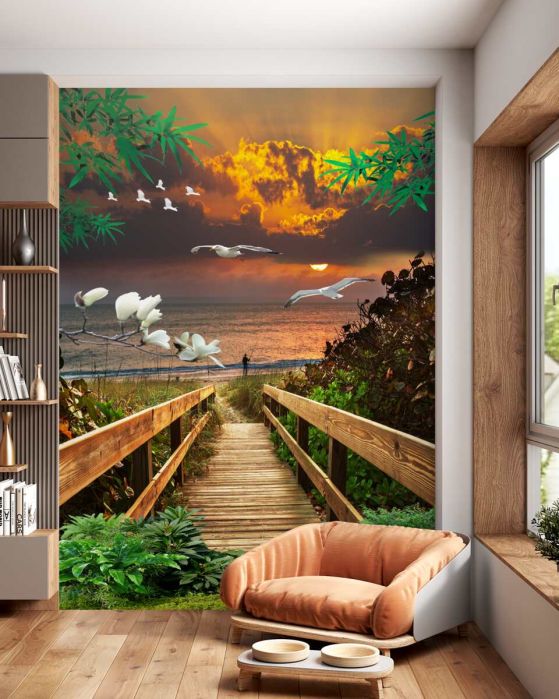 Fototapeta droga do brzegu na zachodzie