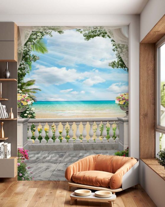 Fototapeta widok z balkonu na piaszczystą plażę i morze