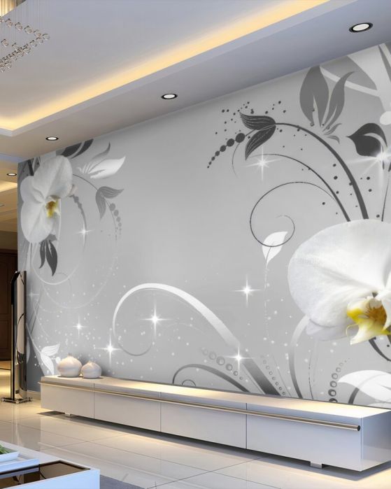 Fototapeta białe orchidee i szare liście