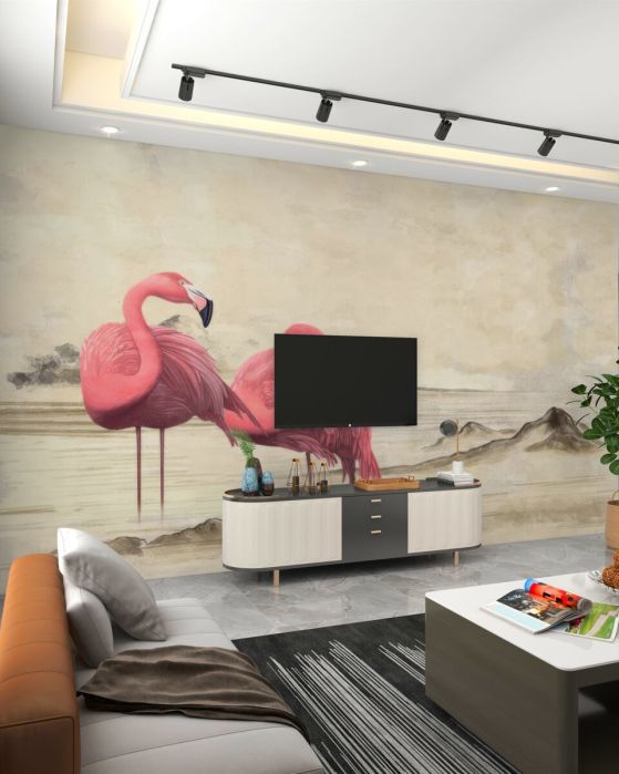 Fototapeta Dwa jasnoróżowe flamingi