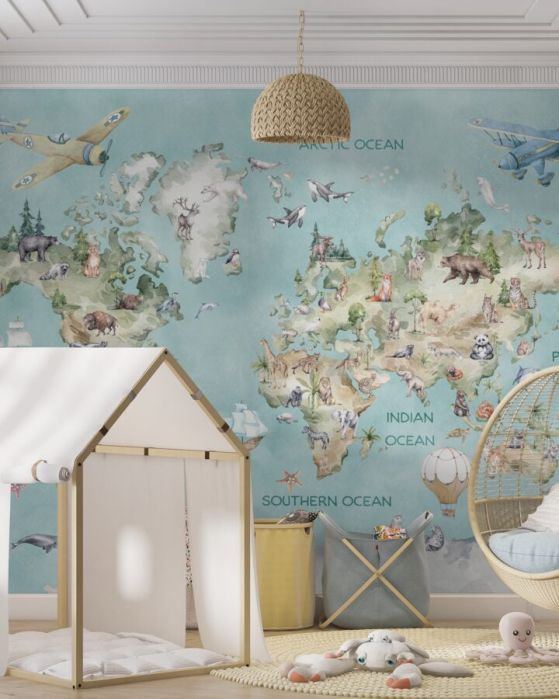 Fototapeta Mapa świata dla dzieci z oceanami