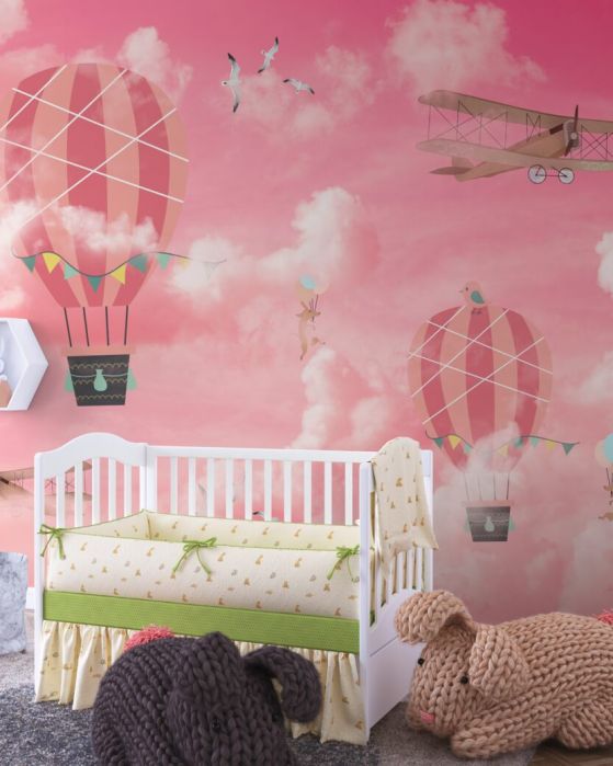 Fototapeta Balony na różowym tle o zachodzie słońca