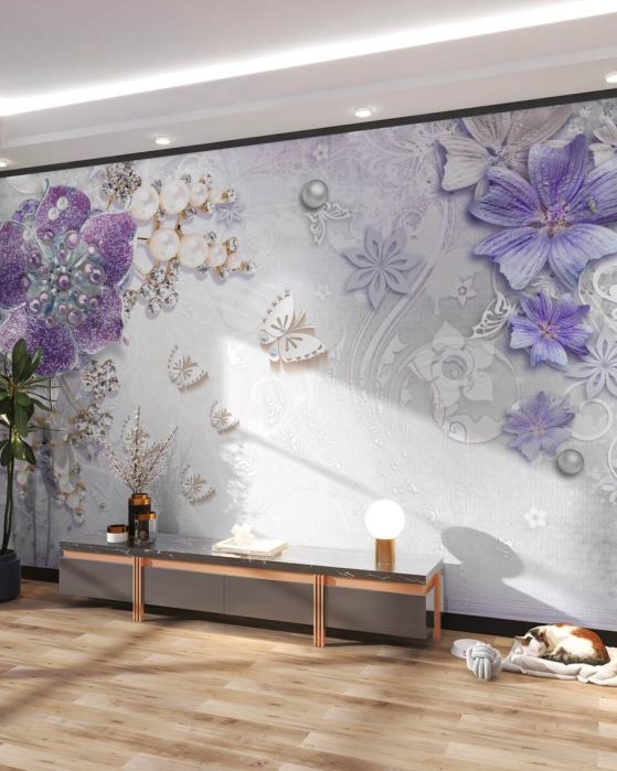 Fototapeta Fioletowe orchidee ze złota i pereł