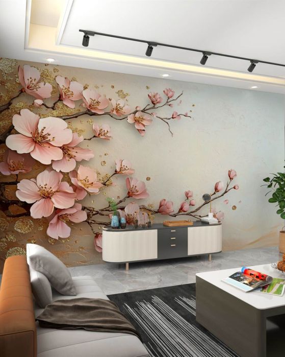 Fototapeta Młode gałęzie różowej magnolii
