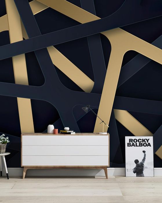 Fototapeta dynamiczne linie geometryczne niebiesko-złota