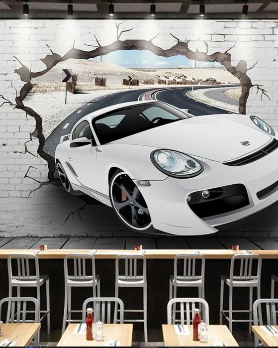 Fototapeta białe auto pęknięte ściana