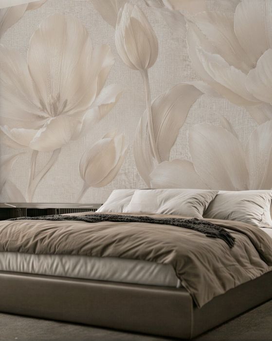 Fototapeta kremowe tulipany w eleganckim reliefie