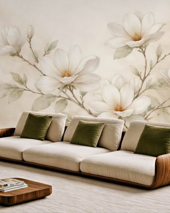 Fototapeta kremowa magnolia w delikatnym rozkwicie