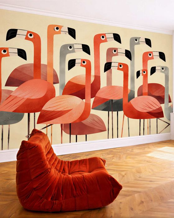 Fototapeta stylizowane flamingi retro