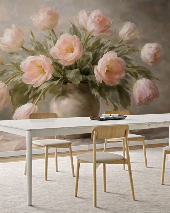 Fototapeta pastelowe tulipany w wazonie