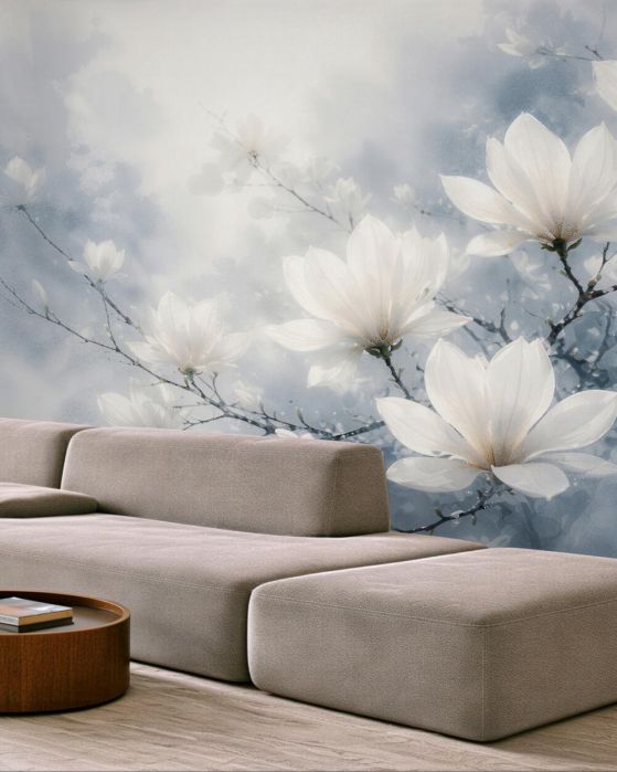 Fototapeta białe magnolie w błękitnej poświacie