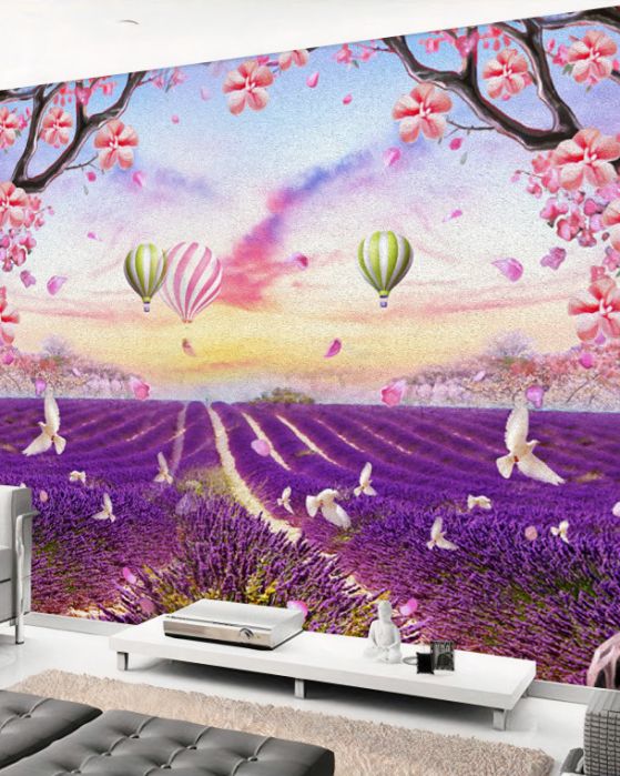 Fototapeta balony startujące nad polami lawendy