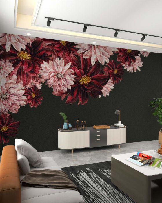 Fototapeta Ornament z różowymi i czerwonymi kwiatami