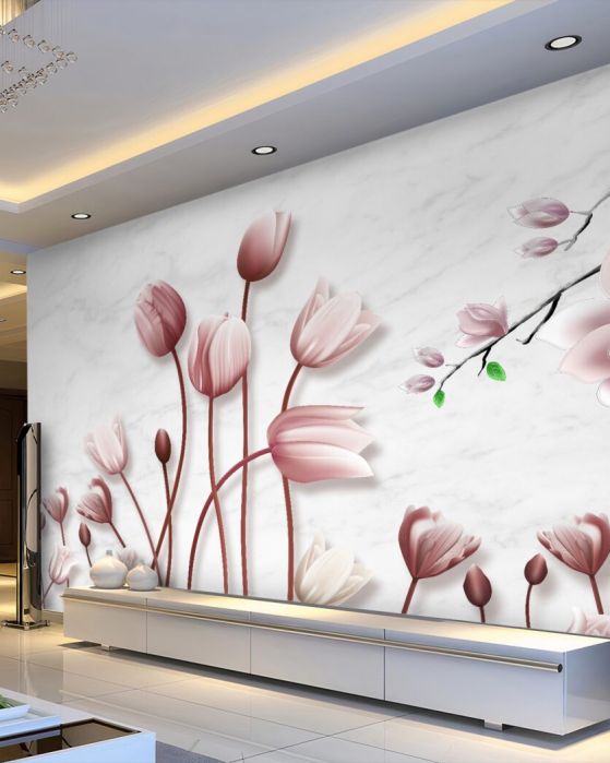 Fototapeta Smukłe zamknięte tulipany i magnolią
