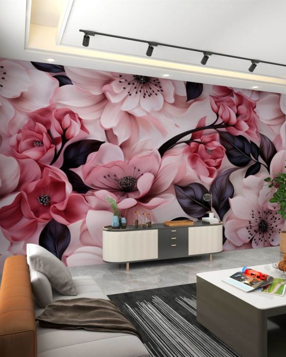 Fototapeta Światło -pink kwiaty z ciemnymi jąderkami