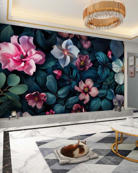 Fototapeta Wielokolorowe duże pąki na zielonych łodygach