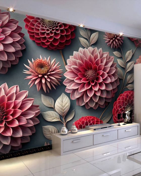 Fototapeta 3D Asters czerwony i różowy