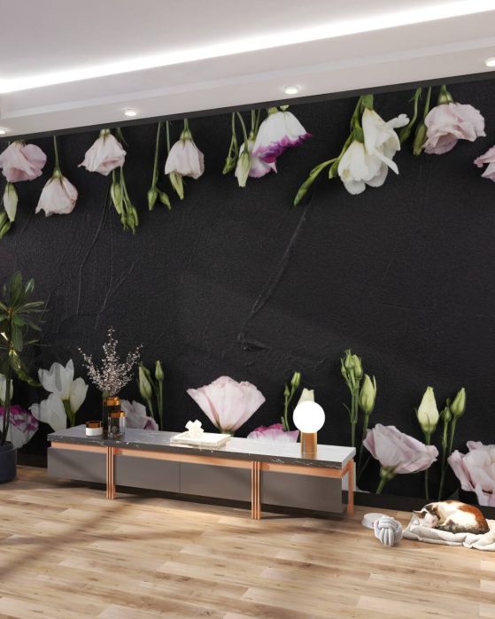 Fototapeta Delikatne światło eustoma rozciąga się na wodę