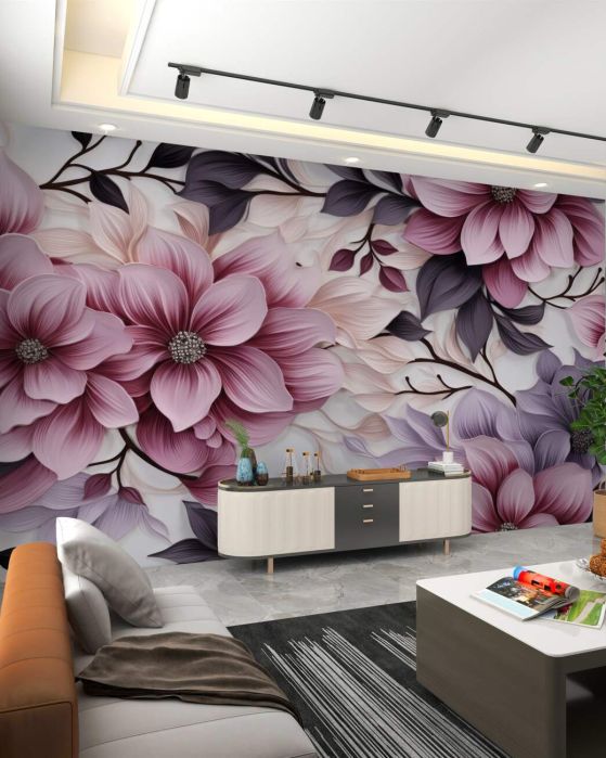 Fototapeta Lila i różowe kwiaty objętościowe
