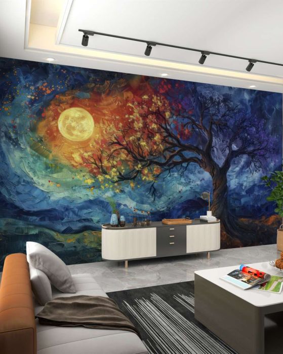 Fototapeta Jasny -Yellow Moon na drzewie