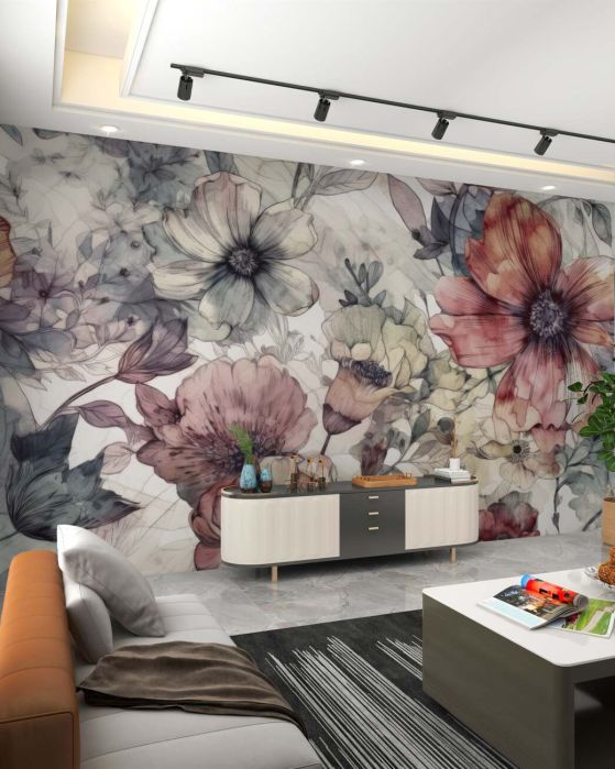 Fototapeta Losowane są duże kolorowe kwiaty