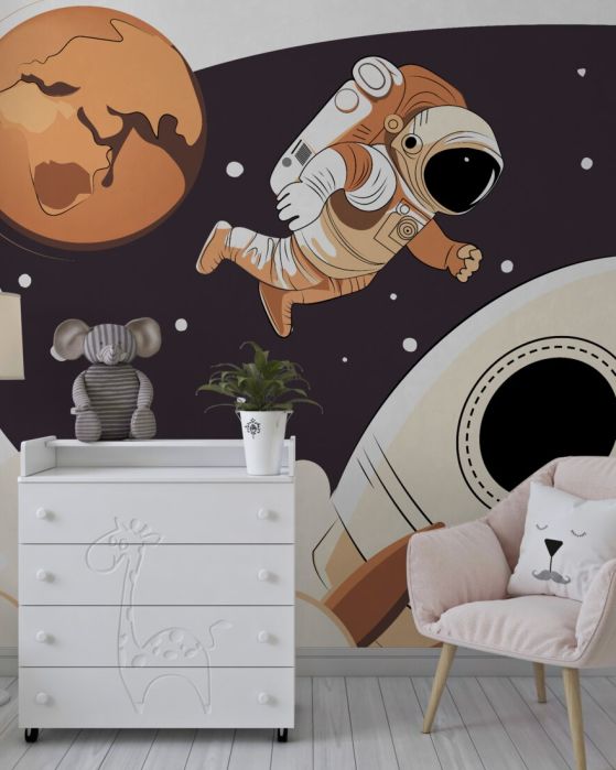 Fototapeta Astronauta między rakietą a planetą