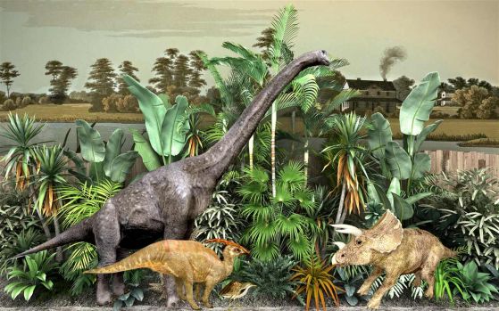 Fototapeta Dinozaury wśród roślin tropikalnych