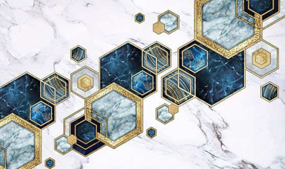 Fototapeta geometryczna niebieska marmarowa żółte