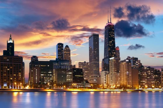 Fototapeta zachód słońca nad Chicago, Illinois