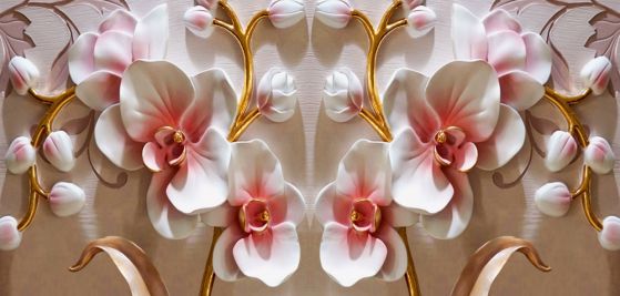 Fototapeta białe pąki orchidei w odbiciu