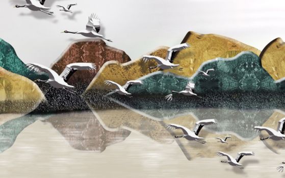 Fototapeta ciche górskie jezioro i ptaki