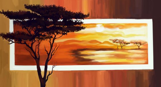 Fototapeta bonsai o zachodzie słońca nad jeziorem