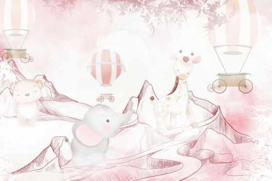 Fototapeta jasnoróżowe zwierzęta i balony